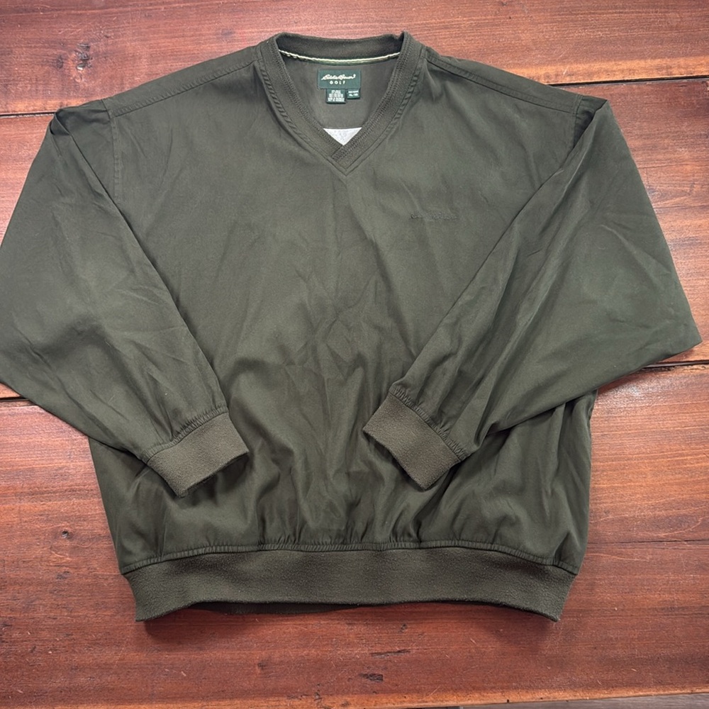 Eddie Bauer Men's XL Golf Windbreaker Jacket Pullover‎ Green Long Sleeve V-neck